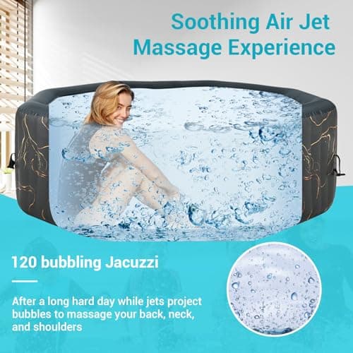 #WEJOY Portable Hot Tub61X61X25 Inch Air Jet Spa 2-4 Person Inflatable Octagon Outdoor Heated Hot Tub Spa with 120 Bubble Jets