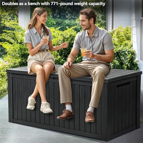 YITAHOME 180 Gallon Large Outdoor Storage XL Deck Box w/Divider for Patio Furniture,Outdoor Cushions, Garden Tools, Sports Equipment and Pool Supplies, Waterproof, Resin, Lockable, Black
