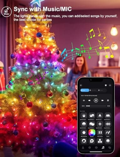 echosari Smart String Lights 33Ft RGB Color Changing IC, 100 LED String Lights with Remote & App Control, Music Sync Fairy Lights for Yard Garden Trees Decor (Clear Cable)