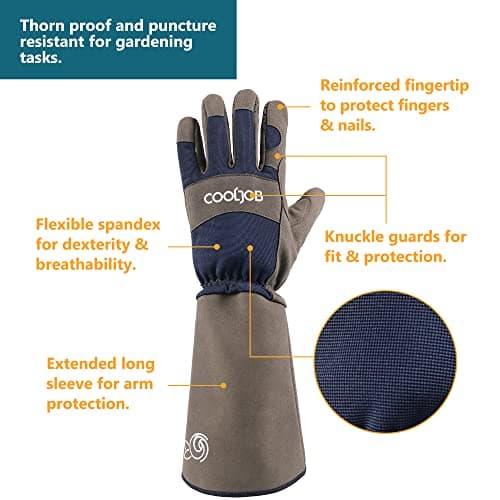 COOLJOB Thorn Proof Rose Pruning Garden Gloves for Men, Long Sleeve Padded Yard Work for Bush, Blackberry, Cactus, Heavy Duty/Puncture Resistant/Machine Washable, Large, Navy