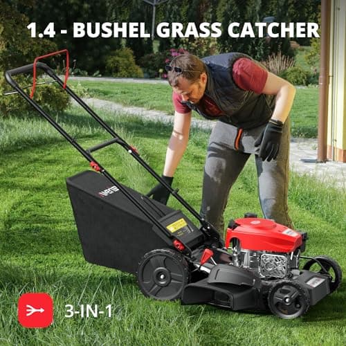 AV8621S1 Gas Lawn Mower, 170cc OHV Engine with Forced Air-Cooling, Self-Propelled, 21" Steel Deck, 3-in-1 System, 6 Cutting Heights, Foldable Handle for Easy Storage