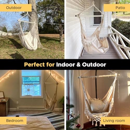 MIZTLI Hammock Chair Swing Indoor Hammock for Bedroom - Max 500 Lbs－Steel Spreader Bar with Anti-Slip Rings-Indoor & Outdoor