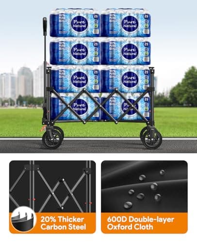 Wagons Carts Foldable, Collapsible Foldable Wagon 330lbs Capacity, Large Capacity Wagon Cart with All-Terrain Wheels,Heavy Duty Utility Wagon Cart with Brakes for Camping Shopping Sports