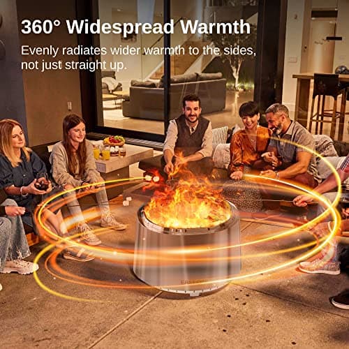 EAST OAK Camber Smokeless Fire Pit 29", Stainless Steel Fire Pits for Outside Large Wood Burning Firepit with Poker & Removable Ash Pan, Portable Bonfire Pit for Patio, Backyard, Chisel Steel