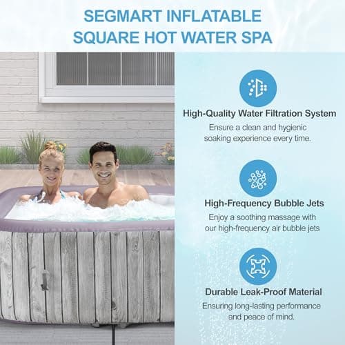 Inflatable Spa Set, Blow Up Hot Tub Outdoor for 4-6 Person, Outdoor Bubble Massage Portable Hot Tub with 130 Soothing Jets, Built in Heater Pump and 6 Filter Cartridges (Square)