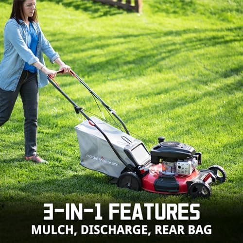 PowerSmart Self Propelled Gas Lawn Mower, 21-Inch 170cc OHV Engine RWD Single-Speed 3-in-1 with Bagging
