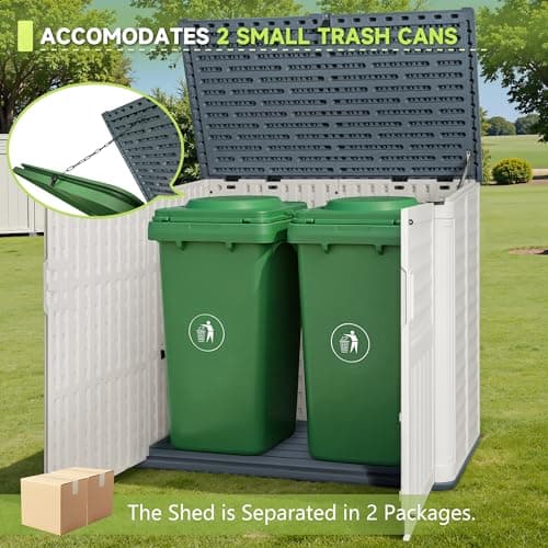 Devoko Resin Outdoor Storage Shed, 34 Cu Ft Outdoor Storage Cabinet Without Shelf, Waterproof, Double Locks, Resin Storage for Trash Can, Garden Tools, Pool Supplies (Beige)