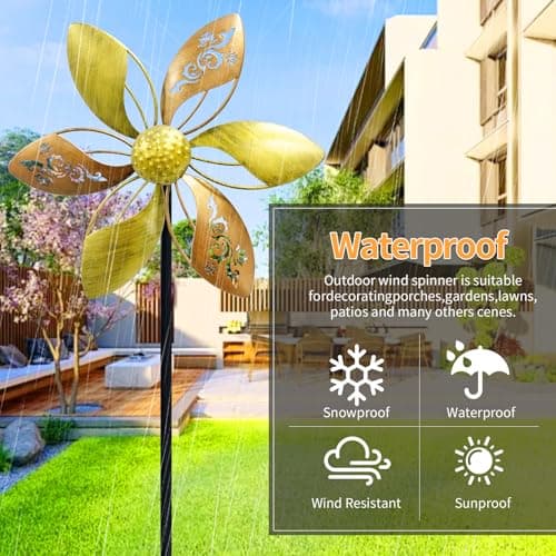 Wind Spinners Outdoor Metal, 10.63" W*37" H Pinwheels for Yard and Garden Decor, Kinetic Wind Sculpture Spinner (Gold Ornate Laser-Cut Floral)