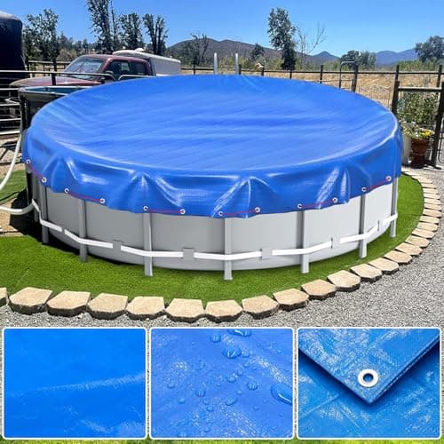 LXKCKJ 24 Ft Round Pool Cover, Winter Pool Covers for Large Above Ground Pools, Extra Thick PE Pool Cover Add Ground Nail Set and Specially Molded Winch Ideal for Waterproof and Dustproof (Blue)