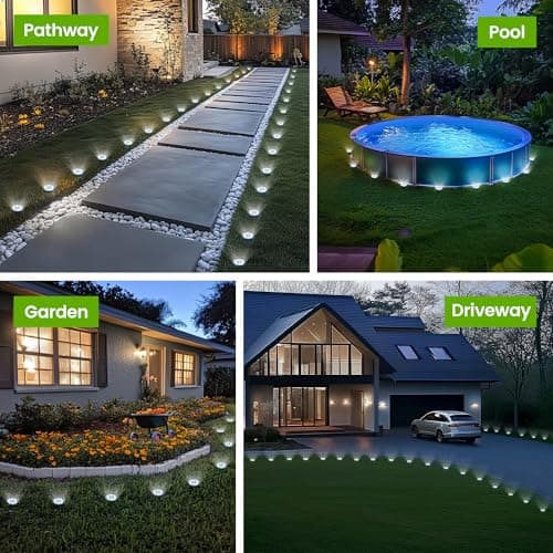 Mini Solar Ground Lights, 12 Pack Solar Powered Pathway Lights, Warterproof Outdoor Light for Garden, Driveway, Walkway, Backyard, Patio (Cool White)