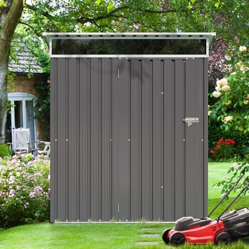 Shintenchi 5x3 FT Outdoor Storage Shed with Window, Outdoor Waterproof Storage Shed Metal Garden Shed with Lockable Single Door, Weather Resistant Tool Storage House Shed for Garden,Backyard,Drak Gray