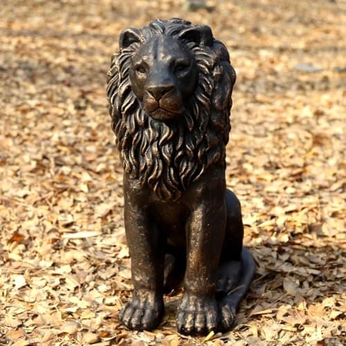 Lion Statue Majestic Sitting Lion Sculpture Guardian Lion for Outdoor Garden Patio Yard and Lawn Decor in Antique Bronze 23'' High