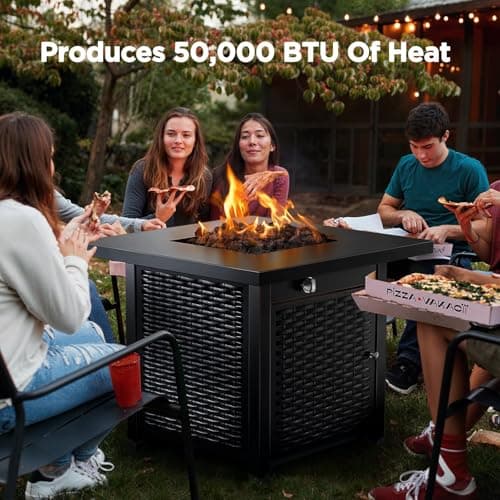Ciays 32 Inch Propane Fire Pit, CSA-Listed Outdoor Gas Fire Pit 50,000 BTU Steel Fire Pit Table with Lid, Add Warmth and Ambience to Gatherings and Parties On Patio Deck Garden, Black,CIFPT4B