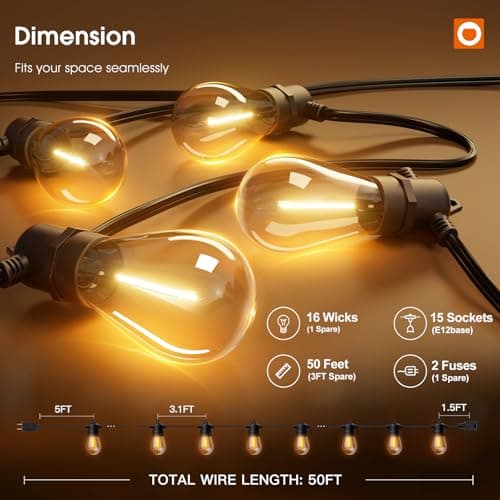 addlon 50FT LED Outdoor String Lights with Edison Shatterproof Bulbs, Weatherproof Strand, Commercial Grade Patio Lights, Decorative for Garden or Patio, Black