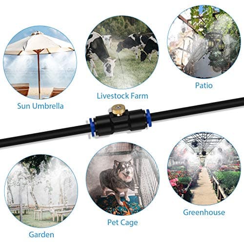 lifeegrn Misting Cooling System, Outdoor Misting System for Patio, 40 FT Misting Line+10 Mist Nozzles+3/4" Brass Adapter,Outdoor Mister System for Patio Garden Trampoline Greenhouse