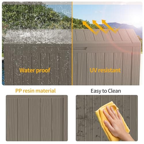 230 Gallon Lockable Resin Deck Box, Waterproof Outdoor Storage Box for Patio Furniture, Garden Tools, Pool Accessories, UV-Resistant Outside Delivery Brown
