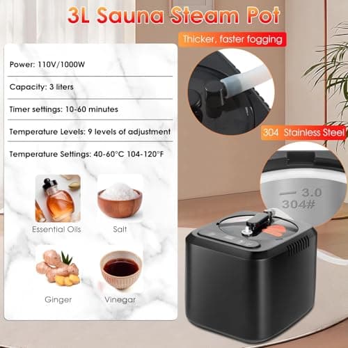 Portable Sauna Box for Home With 3L 1000W Steamer, Remote Control, Folding Chair - Steam Tent for Gym, Yoga, Pilates, Hot Tub