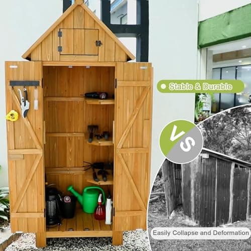 Wooden Outdoor Storage Shed with Double Doors,70” Tall Waterproof Storage Shed with Lock,Sheds & Outdoor Storage with Windproof Tipping for Deck,Backyard Garden and Yard