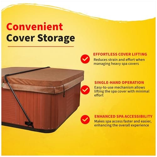 HEATWAVE Low Mount Spa Cover Lift – Compatible with Rectangular/Square Spas up to 8 ft Wide – Easy to Use Hot Tub Cover Lifter with Durable Power Coated Steel & Adjustable Spacers - Black