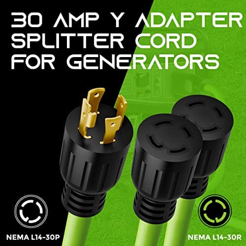 GEARit 30-Amp Generator Splitter Y Adapter Cord - NEMA L14-30P to (2) L14-30R, 4-Prong 120/250-Volt 7500W, 10 Gauge SJTW Locking Power Cord for Manual Transfer Switch, Portable Generators, Outages 3ft