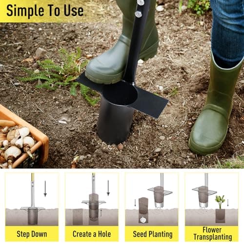 Jardineer 2PCS Bulb Planter Tools Set, Long Handle Garden Transplanter and Small Bulb Planting Tool with Deep Marker, Ideal for Planting Bulbs, Seedlings, Flowers & Vegetables