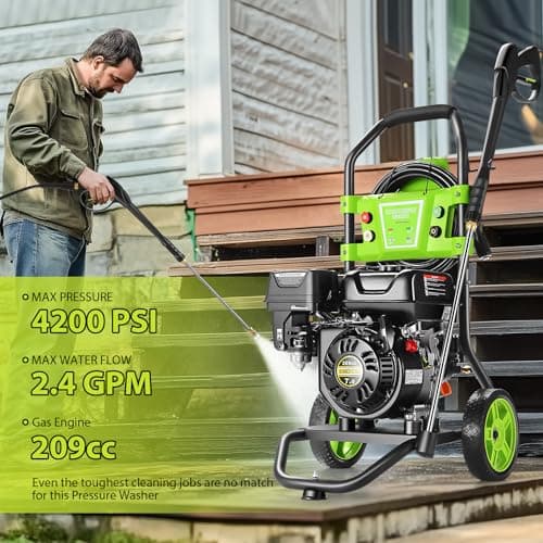 TEANDE Gas Pressure Washer 4200PSI 4.0GPM Power Washer Gas Powered 209CC Engine w/ 5 QC Nozzles, Soap Tank, 25ft Hose for Cleaning Car Driveway Fence Furniture, EPA/CARB/ETL Compliant