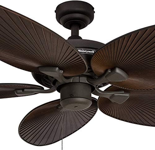 Honeywell Ceiling Fans Palm Island, 52 Inch Tropical Indoor Outdoor Ceiling Fan with No Light, Pull Chain, Three Mounting Options, 5 Palm Leaf Blades, Wet-Rated - 50207-01 (Bronze)