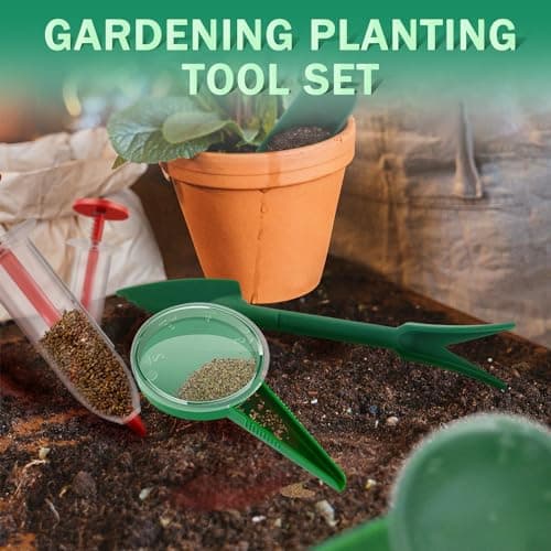 6 PCS Mini Seed Spreader, Sowing Seed Dispenser with 5 Speeds, Sowing Helper, Small Seed Planter Tool, Manual Seedlings Dibber and Widger Set, Seed Sower Spreader Handheld for Tiny Seeds (Red)