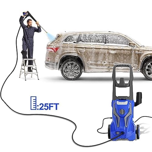 Power Washers Electric Powered 5000PSI-max 3.2GPM High Pressure Washer Car Cleaning Machine with Adjustable Spray Nozzle and Foam Cannon for Home Driveway Patio Deck, Deep Blue