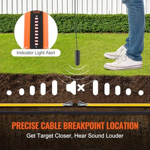 VEVOR Underground Cable Locator, 3 FT Max. Detection Depth, Wire Tracer Break Detector Finder with Earphone, 1000 FT Max.Detection Length Cable Tester for Pet Fence Buried Sprinkler Valve Irrigation