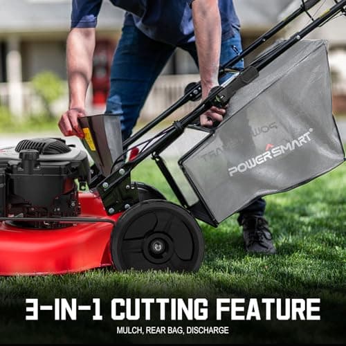 PowerSmart Gas Lawn Mower 21-Inch with 140cc Briggs and Stratton E550 Engine, High Wheels, 3-in-1 with Bagging
