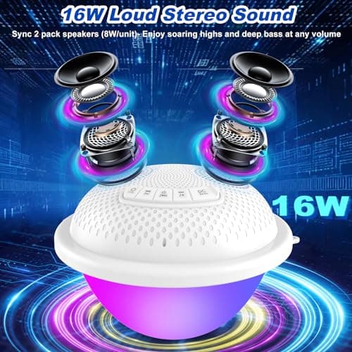 Floating Pool Speakers with Colorful LED Lights, IP68 Waterproof Pool Speakers Bluetooth, 16W Stereo Loud Sound Hot Tub Speaker, TWS Pairing, Hands-Free Portable Bluetooth Pool Speaker for Spa