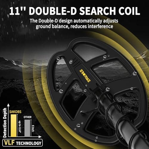 SAKOBS Metal Detector for Adults Professional – Higher Accuracy 9 Types of Metal Target Detection, 11" Waterproof Double-D Coil, New Upgraded DSP Chip and LCD Display （12.8" Detection Depth）