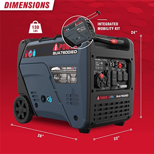 A-iPower 7600W Dual Fuel Portable Inverter Generator, Electric Start RV Ready, EPA & CARB Compliant CO Sensor, With Telescopic Handle For Backup Home Use, Tailgating & Camping (SUA7600iED)