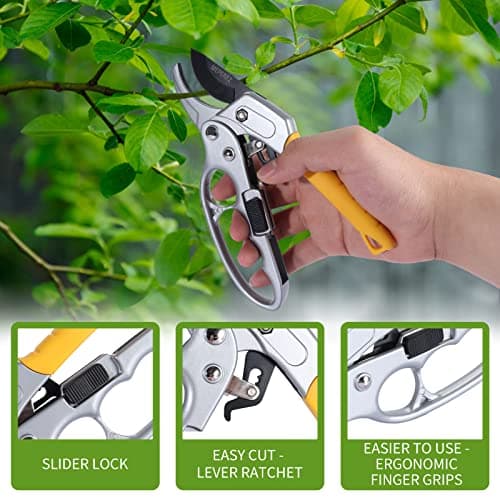 Germany Pruning Shears, Arthritis Weak Hand Snips, Work 3 Times Easier, 1-Inch Cut Capacity Garden Clippers, Ergonomic handle, Rust resistant, high strength steel, Sharp