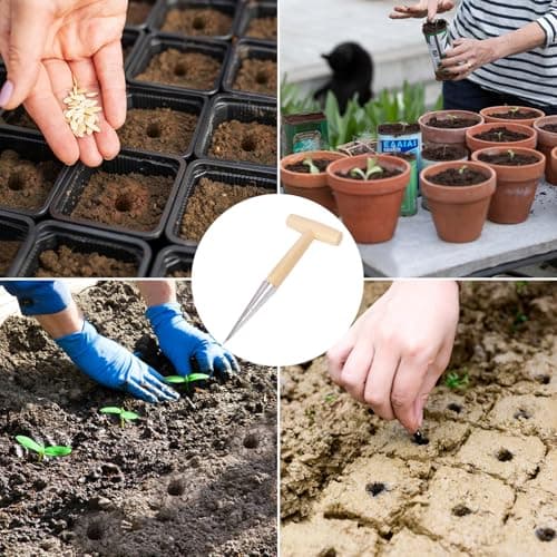 3 PCS 11 Inch Hand Dibber with Wooden Handle - Hand Held Bulb Planter, Essential Dibber Gardening Tool for Planting and Bulb Transplanting