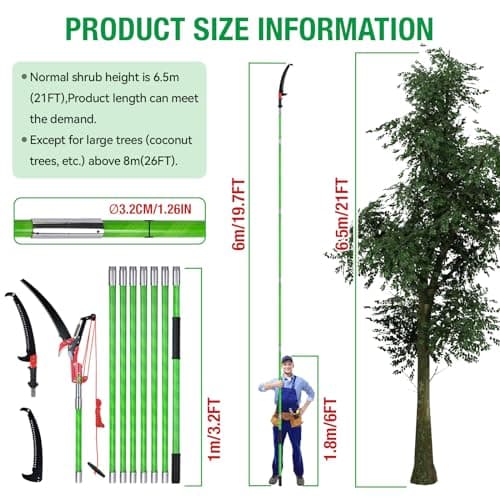 Scalebeard 26FT Pole Saws for Tree Trimming, Lightweight & Sturdy Tree Pruner with Thickened Saw Blade and Scissors for High Branches Trimming, Extendable Tree Trimmer for Pruning Palms and Shrubs