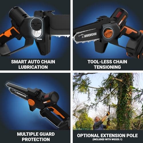 Worx Nitro 20V 5" Cordless Brushless Chainsaw 2.0 Ah Battery and Charger Included WG325