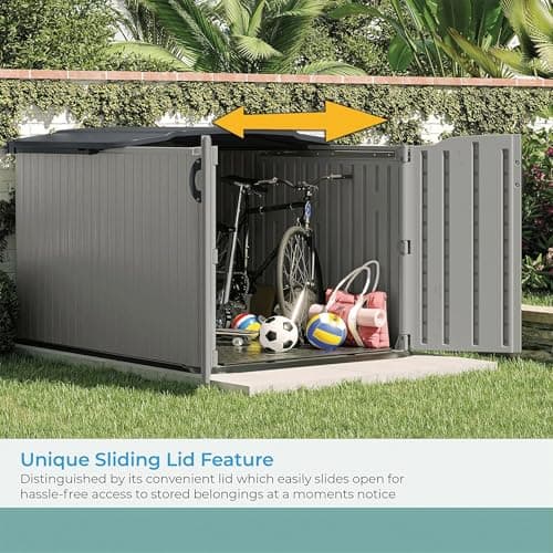 Suncast Glidetop Horizontal Outdoor Storage Shed with Pad-Lockable Sliding Lid and Doors, All-Weather Shed for Yard Storage, 57.5" W x 79.75" D x 52" H, Made in The USA