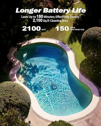 2025 Upgraded HISION Cordless Robotic Pool Cleaner with Wall-Climbing & Waterline Cleaning, 180W Brushless Motor Powerful Suction, 150-Min Runtime for In-Ground & Above Ground Pools up to 2000 Sq.Ft