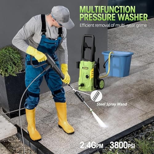 Electric High Pressure Washer - Duede Portable Washer with 23 FT Water Outlet & 6.6 FT Inlet Hose, Steel Spray Wand, Foam-Adjustable Cannon, 4 Nozzle Set, Cleans Car/Patio/Fence/Window, 3800PSI 2.4GPM