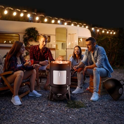 Outvita Vertical 18.8 Inch Steel Charcoal Smoker, Heavy Duty 3-in-1 Portable Outdoor Grill Cooker with Built-in Thermometer for Outdoor Backyard Cooking Grilling Camping