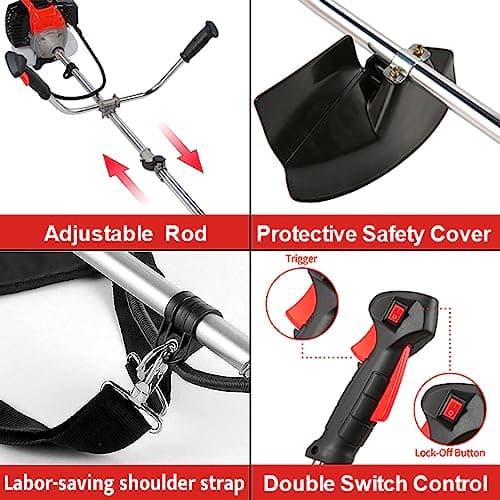 COOCHEER Weed Wacker 58cc, 4 in 1 Cordless Weed Eater Gas Powered, 2-Cycle String Trimmers Gas Brush Cutter Straight Shaft Gas Grass Trimmer for Lawn and Garden Care Trimming, Red