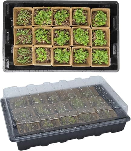 Seed Starter Kit with 100 Peat Pots for Seedlings Seed Starter Tray, 5 Plastic Growing Trays with Water Strainer & 20 Plant Labels Outdoor or Indoor Herb Garden Nursery