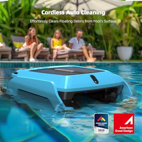 Solar Pool Skimmer Robot: Automatic Cordless Robot Solar Powered Pool Skimmer Cleaner for Pool Surface with Dual Charging Options Path Optimization Two Speed Modes Saltwater Compatibility