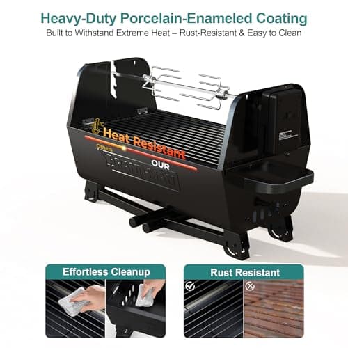 Brand-Man portable Charcoal Grill with Motor, 2-in-1 Adjustable Spit Roaster & BBQ Grill for Camping, Tailgating, Backyard, & Outdoor Cooking, Foldable Legs & dual side vents