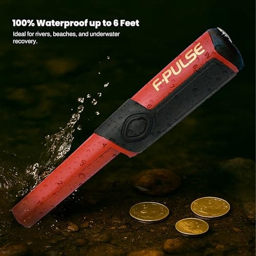 Fisher F-Pulse Waterproof Pinpointer Metal Detector, Red – Pulse Induction Technology for Deepest Detection, Long Battery Life, LED Light, vibrate & beep Modes for Precise Target Location.