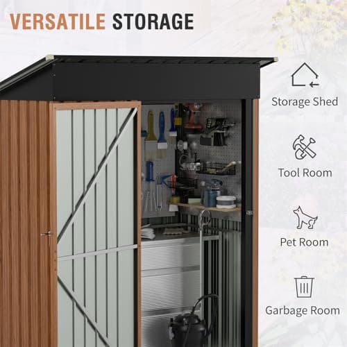 5x3 Ft Storage Shed, Outdoor Metal Shed with Floor & Lock, Small Lean to Shed, Compact Vertical Outside Bike Tiny House for Garden, Backyard, Patio, Tool