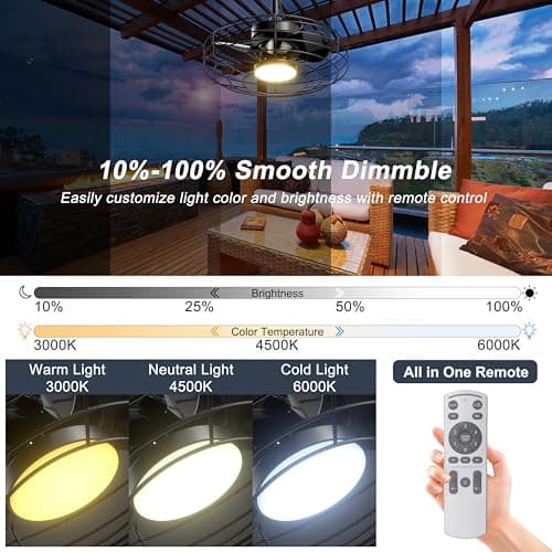 Outdoor Ceiling Fans with Light for Patios, 20'' Wet Rated Gazebo Fan Remote&APP Control, Dimmable Hanging Fan with Plug in Cord for Pergola, Black