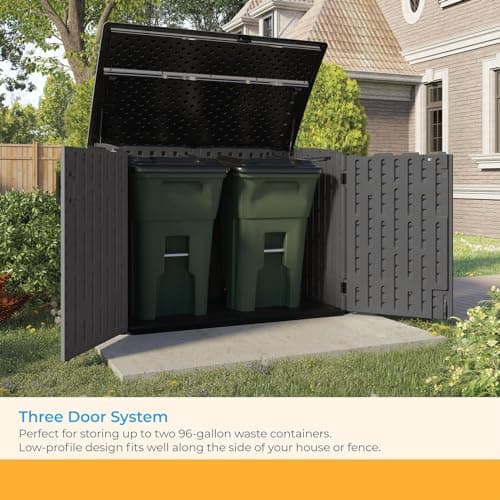 Suncast Stow-Away Horizontal Storage Shed for Yard Storage, All-Weather Outdoor Storage Shed with 2 Lockable Doors, 70.5" W x 44.25" D x 52" H, Peppercorn, Made in The USA